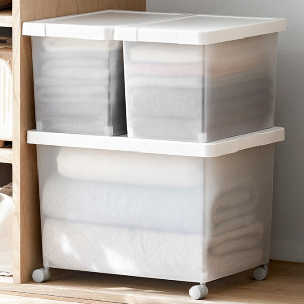 Frosted Stackable Storage Box (With Wheels) Transculent Storage Box Large Plastic Storage Box For Home Storage Box With Lid And Wheels Storage Box For Bed Linen Home Style Degree Sg Singapore