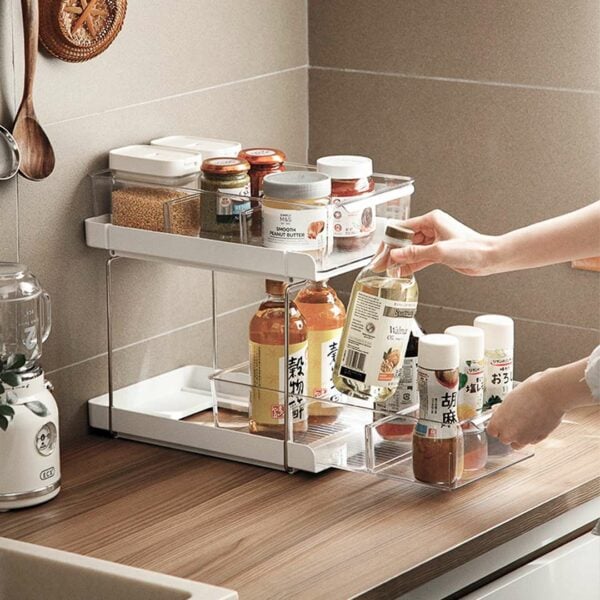 Clear Dual Sliding Storage Organizer Rack For Kitchen Pantry Countertop Bathroom Undersink Shelf Storage Rack Home Essentials Style Degree Sg Singapore