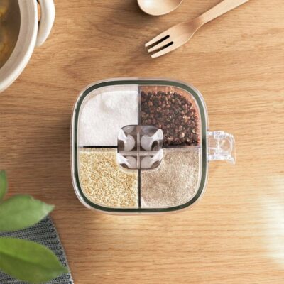 Quadrant Seasoning & Spice Container (With Spoons) Spice Storage Containers Spice Containers Plastic Seasoning Containers With Spoon Kitchen Cooking Essentials Style Degree Sg Singapore