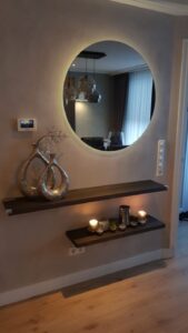Dark wooden minimalist floating shelves, Entryway minimalist floating shelves, Style Degree, Singapore, SG, StyleMag.