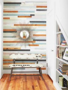 Multi coloured wooden panels entryway feature wall, Style Degree, Singapore, SG, StyleMag.
