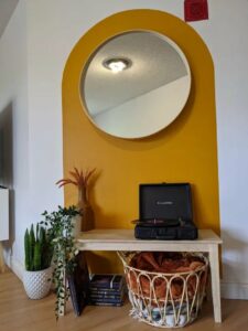Yellow colour block painted wall arch, Entryway with yellow colour block painted wall arch, Style Degree, Singapore, SG, StyleMag.