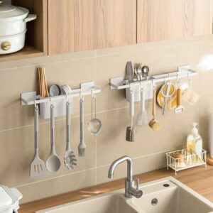 Backsplash & Sink Kitchen Wall Organizer Wall Mounted Rail for Kitchen Rail Rack With Sliding Hooks Utensils Wall Holder Ktichen Storage Wall Rack Style Degree Sg Singapore