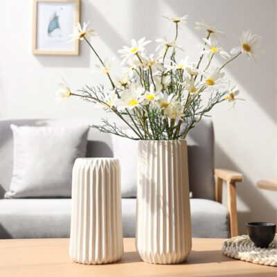 Fluted Ceramics Flower Vase Large Tall White Ceramic Vase Minimalist Fluted White Flower Vase Style Degree Sg Singapore