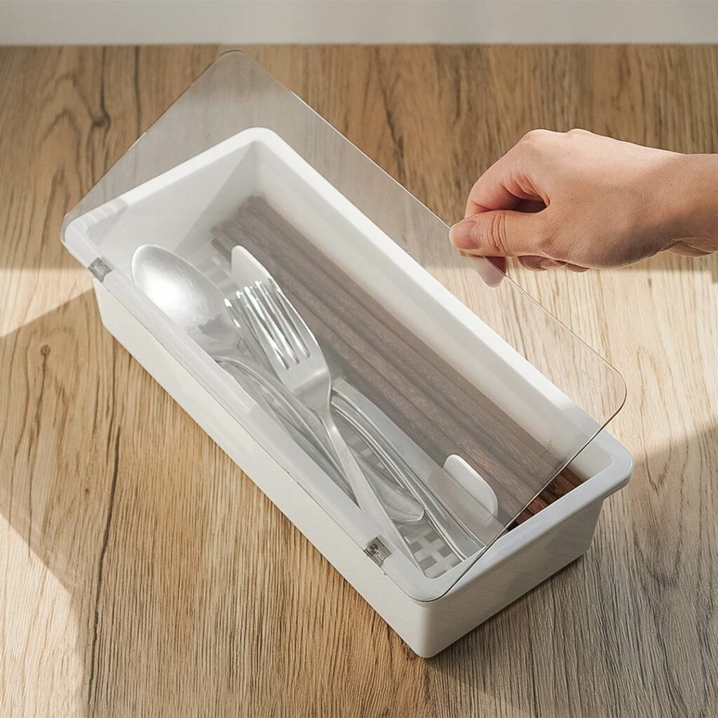 Utensils Cutlery Drawer Box With Lid & Drainer Drawer Organizers Cutlery Tray Drawer Inserts Fork and Spoon Organizer Style Degree Sg Singapore