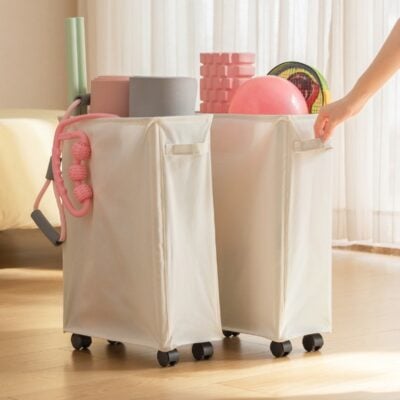 Canvas Yoga & Sporting Goods Basket (With Wheels) Yoga Mat Racket Sport Exercise Equipment Storage Holder Style Degree Sg Singapore