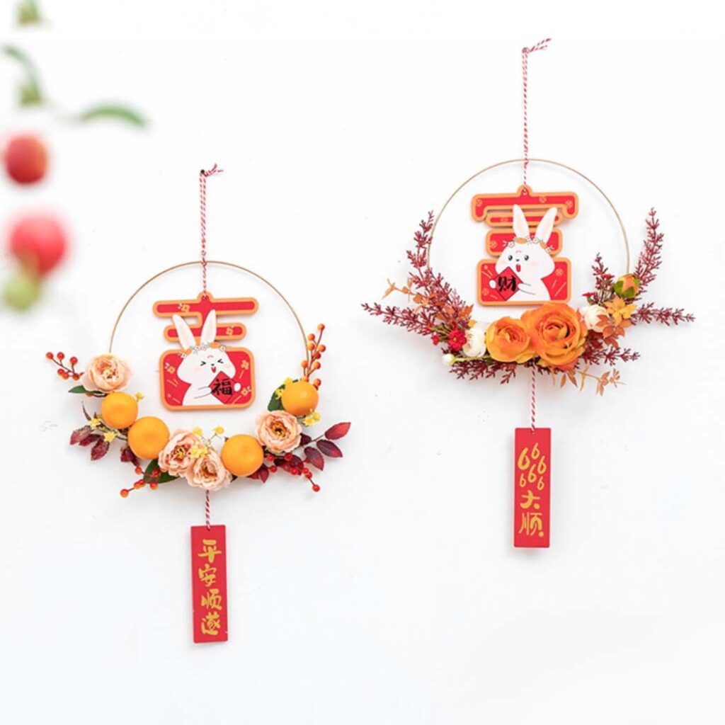 Year Of The Rabbit 2023 CNY Wall Decor CNY 2023 Modern Floral Wall Wreath Singapore CNY Wall Decoration Ideas Handmade CNY Wall Deco Style Degree Sg