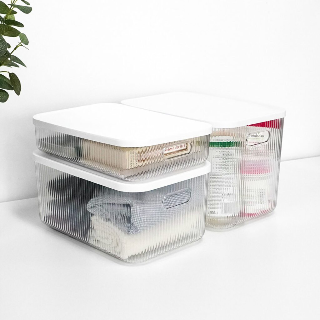 Fluted Storage Box (With Lid) Durable Sturdy Storage Bin Clear Storage Box Storage Container Large Storage Bin Style Degree Singapore Sg