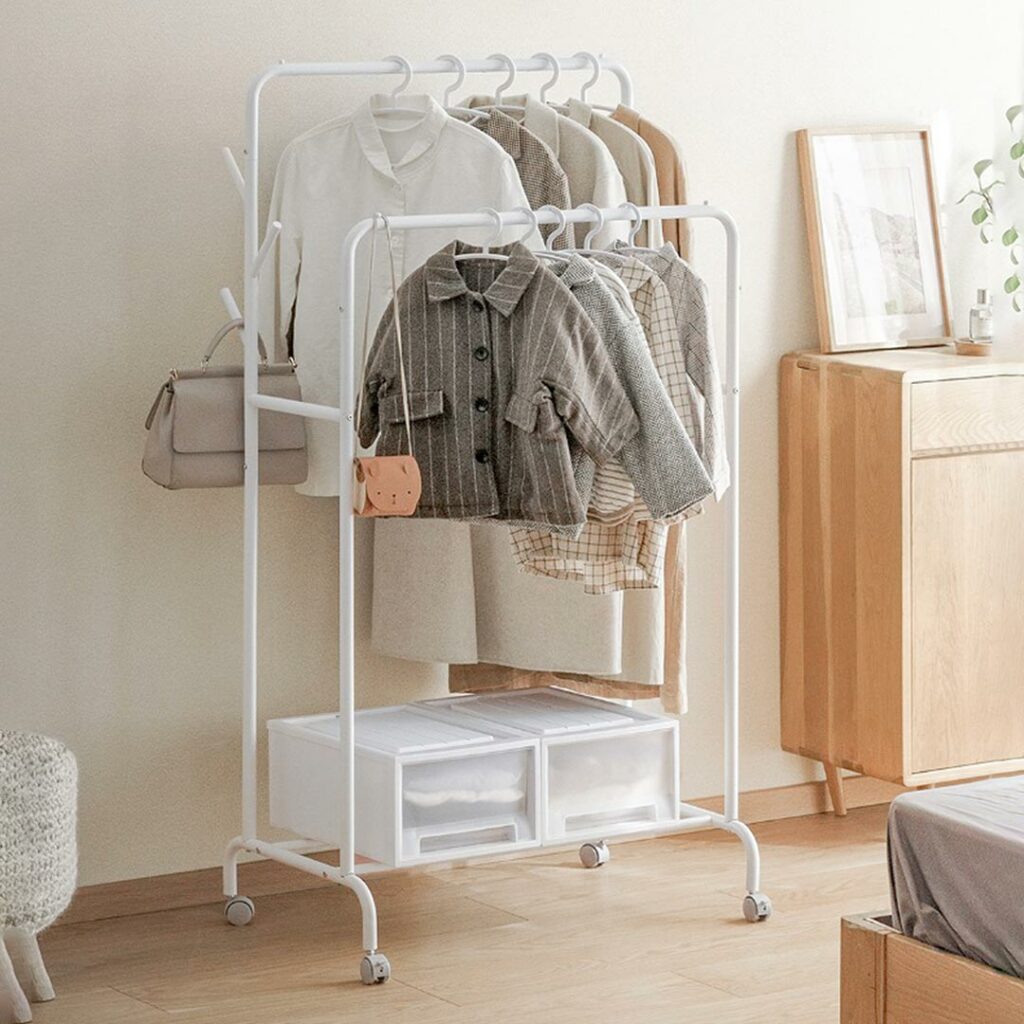 Grande Double Rail Clothes Stand 2 Tier Clothes Rack With Shelf Garment Racks Wardrobe And Clothes Rack Movable Clothes Stand Rack Style Degree Singapore Sg