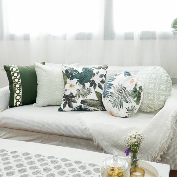 Lush & Olive Removable Sofa Cushion Cover Flower Pattern Sofa Cushions Pastel Green Sofa Cushion Round Sofa Cushion Washable Sofa Covers Style Degree Singapore Sg