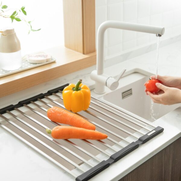 Steely™ Foldable Over-The-Sink Drying Rack Rollable Over-the-sink Dish Rack Over-the-sink Strainer Drainer Colander Singapore Sg Style Degree