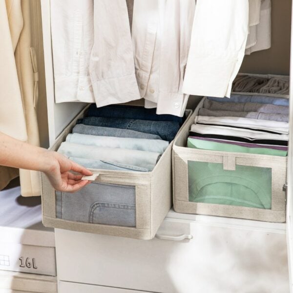 Canvas Viewable Pull-Out Bin Jeans Compartment Storage Box Small Closet Storage Bin For Clothes Drawer Bins for T-shirts Jeans Pants For Closet Style Degree Singapore Sg