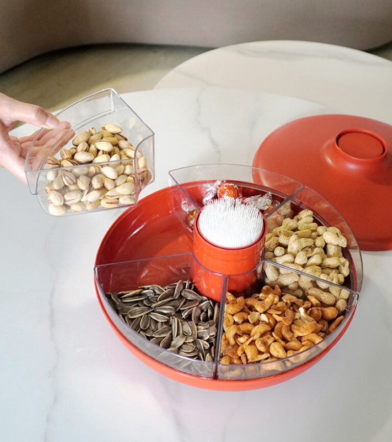 CNY Snack & Steamboat Lazy Susan Platter, Chinese New Year Snack Platter, CNY snacks platter, CNY goodies tray, Steamboat Hotpot Organizer Serving Plate Serving Tray Style Degree Singapore Sg